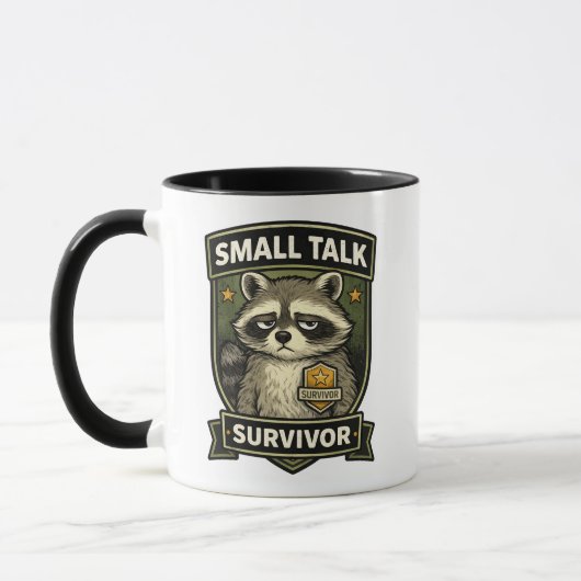 Small Talk Survivor Funny Raccoon Shirt マグカップ (左)