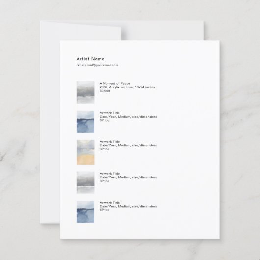 Small Tear Sheet Price Sheet Template for Art (正面)