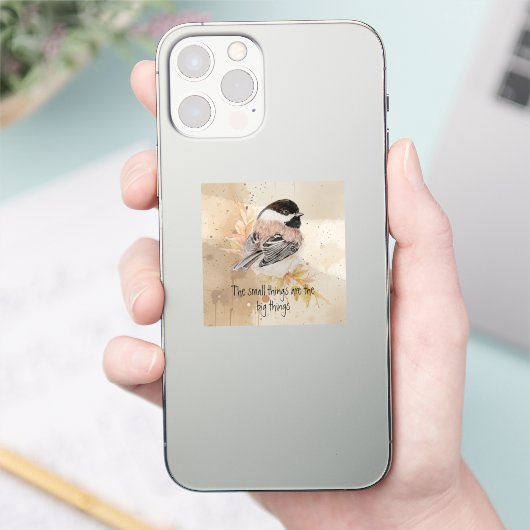 Small things Inspirational Quote Chickadee Bird シール (スマートフォン)
