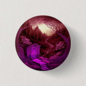 Small Unique Cabin Set Along A Stream 缶バッジ (正面)