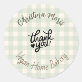 Small Vegan Home Bakery Thank You Pattern ラウンドシール (正面)