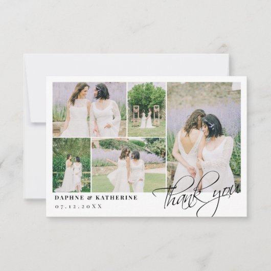 Small Whiteの結婚Photo Collage Script Thank You サンキューカード (正面)