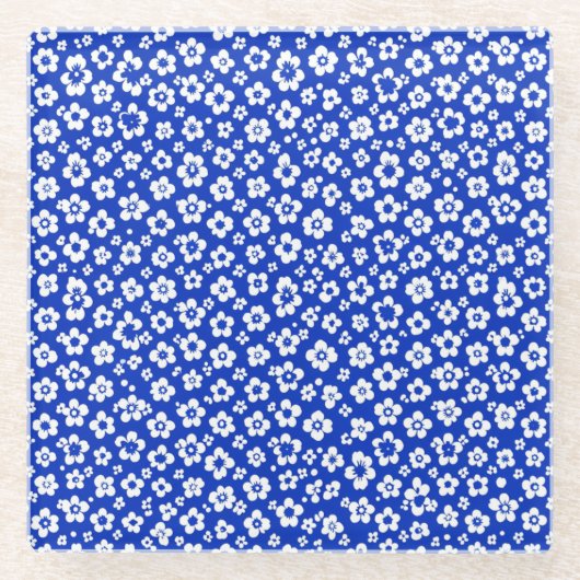 small White Floral Pattern  ガラスコースター (正面)