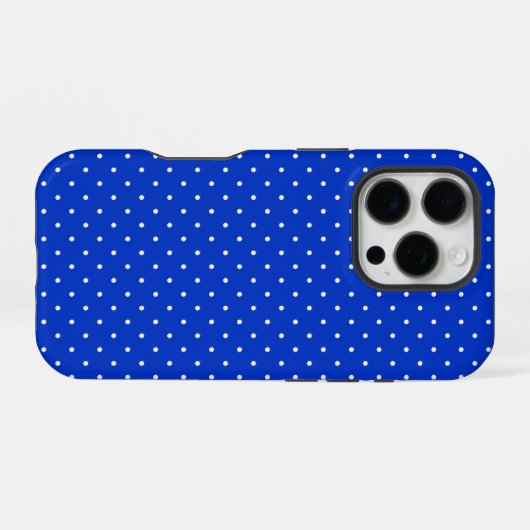 Small White Polka Dots on Cobalt Blue Phone Case iPhoneケース (裏面横)
