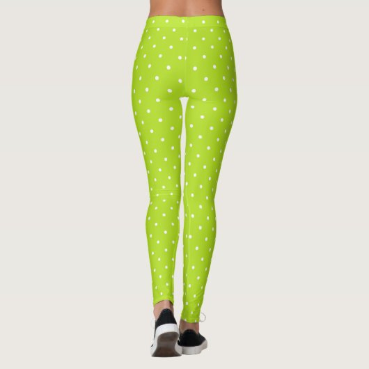 Small white polka dots on lime green leggings  レギンス (裏面)