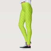Small white polka dots on lime green leggings  レギンス (左)