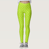 Small white polka dots on lime green leggings  レギンス (正面)