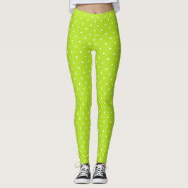 Small white polka dots on lime green leggings  レギンス