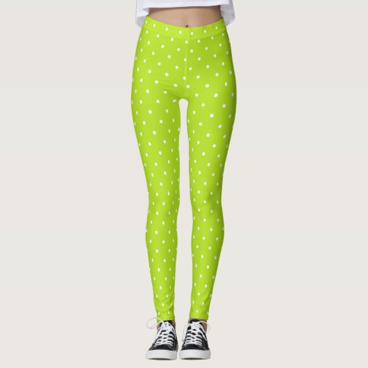 Small white polka dots on lime green leggings  レギンス (正面)