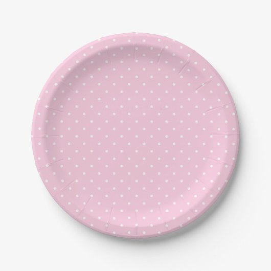 Small White Polka Dots on Pale Pink Paper Plate ペーパープレート (正面)