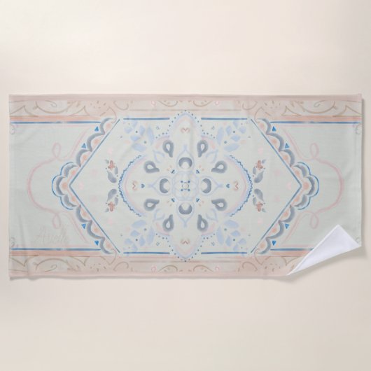 smallCUSTOM NAMEDelicate Seashell Medallion ビーチタオル (正面)