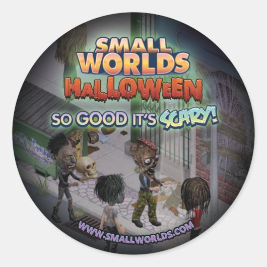 SmallWorldsハロウィーンゾンビステッカー ラウンドシール (正面)