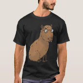 Smart Capybara with Glasses Work Outfit Home offic Tシャツ (正面)