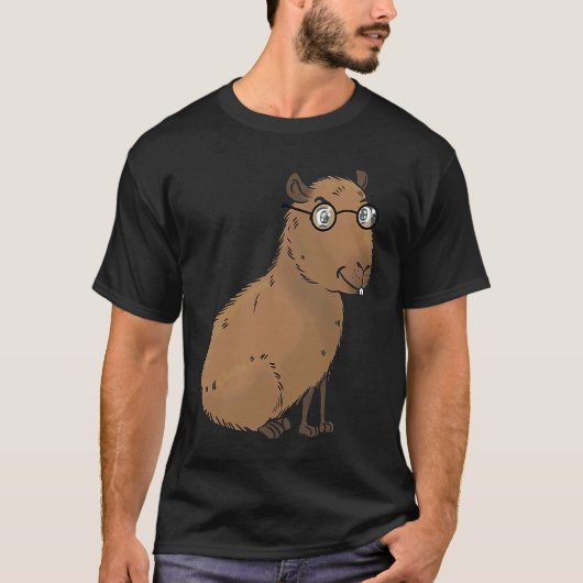 Smart Capybara with Glasses Work Outfit Home offic Tシャツ (正面)