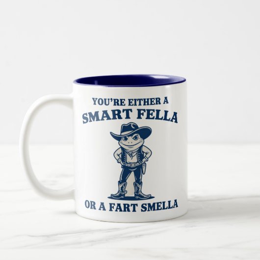 Smart Fella or Fart Smella Retro Frog Meme Funny ツートーンマグカップ (左)