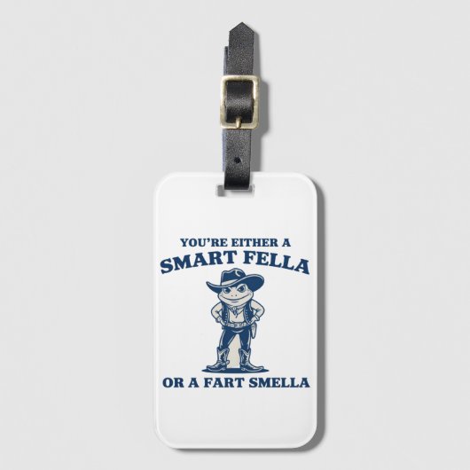 Smart Fella or Fart Smella Retro Frog Meme Funny ラゲッジタグ (正面縦)