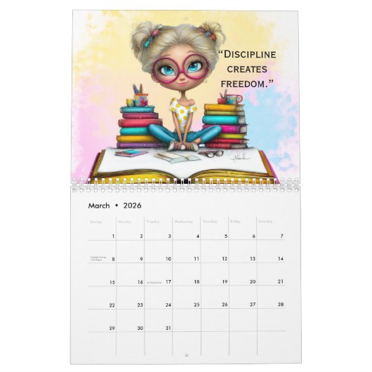 Smart Girl Motivational Study Wall Calendar 2026 カレンダー (3月 2026)