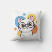Smart Nerd White Cat Glasses Design クッション (正面)
