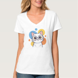 Smart Nerd White Cat Glasses Design Tシャツ