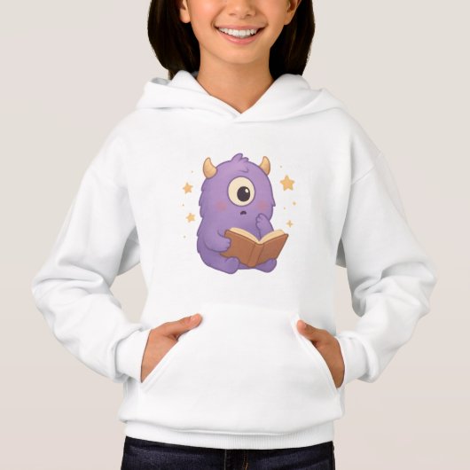 Smart Reading Monster Kids Hoodie — Purple Book  (正面)