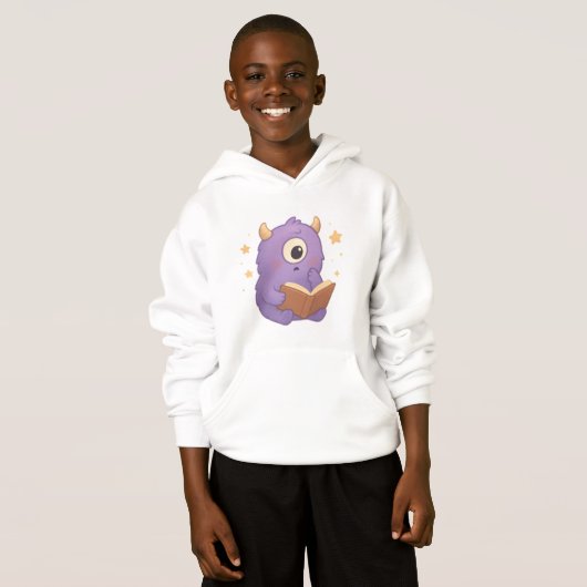 Smart Reading Monster Kids Hoodie — Purple Book (正面フル)