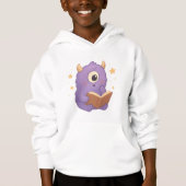 Smart Reading Monster Kids Hoodie — Purple Book (正面)