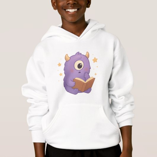 Smart Reading Monster Kids Hoodie — Purple Book  (正面)
