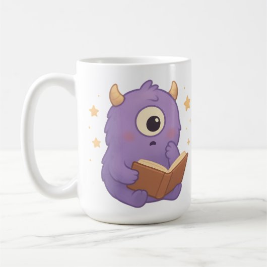 Smart Reading Monster Kids Mug — Purple Study コーヒーマグカップ (左)