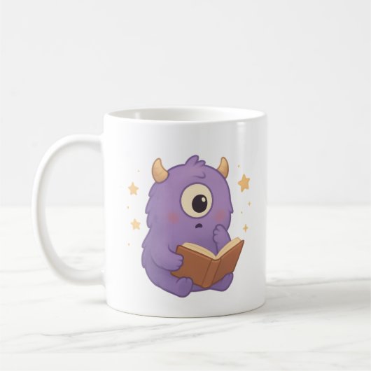 Smart Reading Monster Kids Mug — Purple Study コーヒーマグカップ (左)