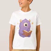 Smart Reading Monster — Purple Book Lover Kids Tee Tシャツ (正面)