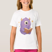 Smart Reading Monster — Purple Book Lover Kids Tee Tシャツ (正面)