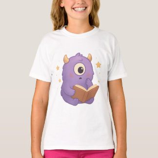 Smart Reading Monster — Purple Book Lover Kids Tee Tシャツ