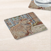 SmartMix動物 – カピバラ スクエアペーパーコースター (アングル)