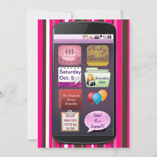 SmartPhoneのバースデーパーティ招待状 招待状 (正面)