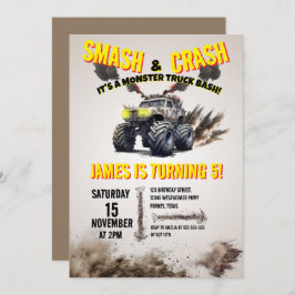 SMASH & モダンCRASHモンスタートラック誕生日パーティー 招待状