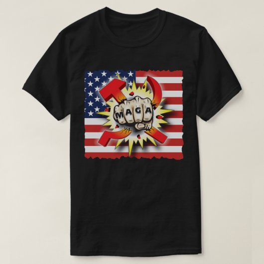SMASH COMMUNISM Make America Great Again アメリカ国旗 Tシャツ (デザイン正面)