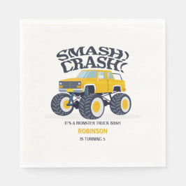 Smash Crash - モダンな黄色のモンスタートラックの誕生日 スタンダードランチョンナプキン