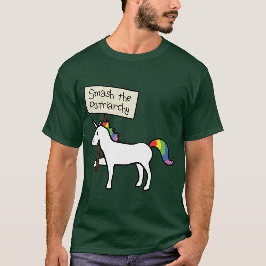 Smash the Patriarchy 白いユニコーン ルーズフィット 面白い Tシャツ (正面)