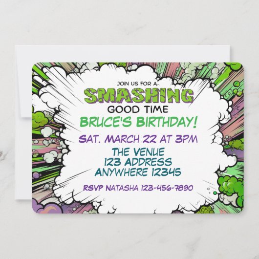 Smashing Green Purple Comic Birthday 招待状 (正面)