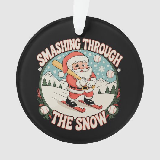 Smashing Through The Snow Baseball Santa Christmas オーナメント (正面)