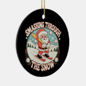 Smashing Through The Snow Baseball Santa Christmas セラミックオーナメント (右)
