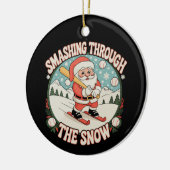 Smashing Through The Snow Baseball Santa Christmas セラミックオーナメント (左)