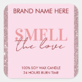 Smell The Love Custom Pink Glitter Candle Label スクエアシール (正面)