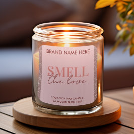 Smell The Love Custom Pink Glitter Candle Label スクエアシール