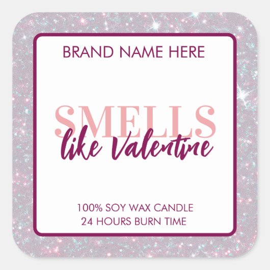 Smells Like Valentine Glitter Candle Label  スクエアシール (正面)