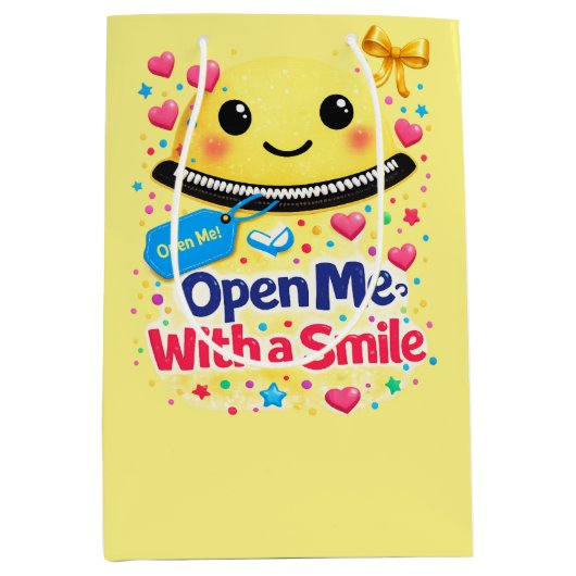 Smile Before You Open, Gift Bag Funny ミディアムペーパーバッグ (正面)