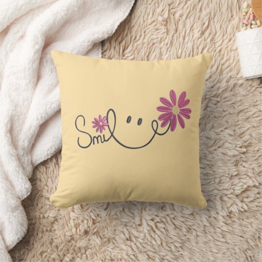 Smile Flower Pillow – Positive Vibes Home Gift クッション (ブランケット)