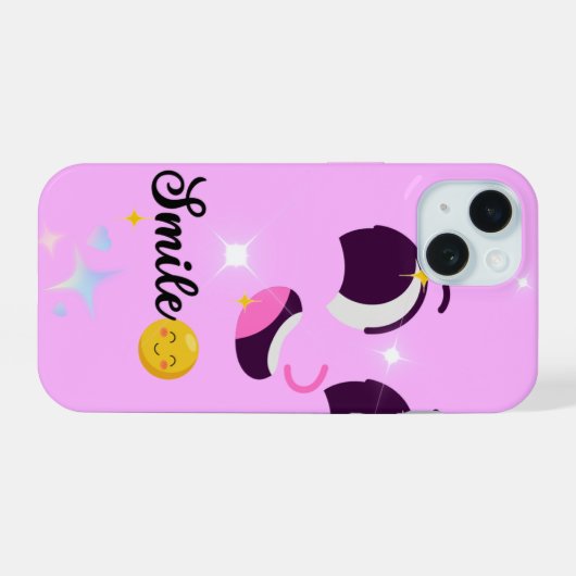 Smile Kawaii Pink Aesthetic Phone Case iPhone 15ケース (裏面横)