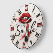 Smile Lipstick Glam Makeup Beauty Art ラージ壁時計 (傾斜)