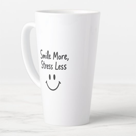 Smile More, Stress Less Doodle Design カフェラテマグ (左アングル)
